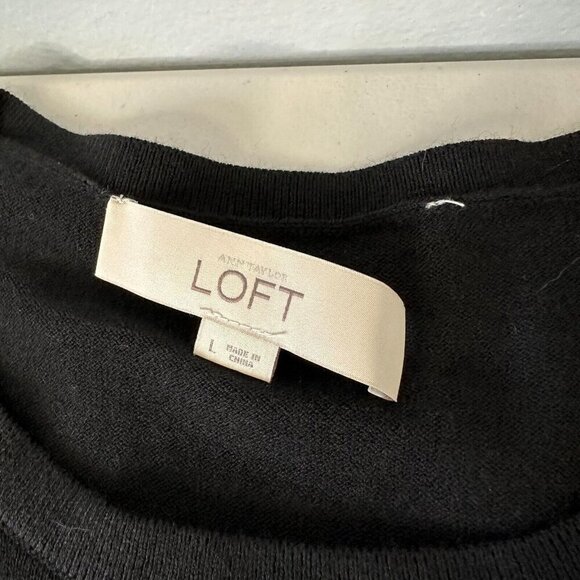 Ann Taylor Loft Sweater Size L Black Lace Long Sleeve Sheer Wool blend - Picture 10 of 12